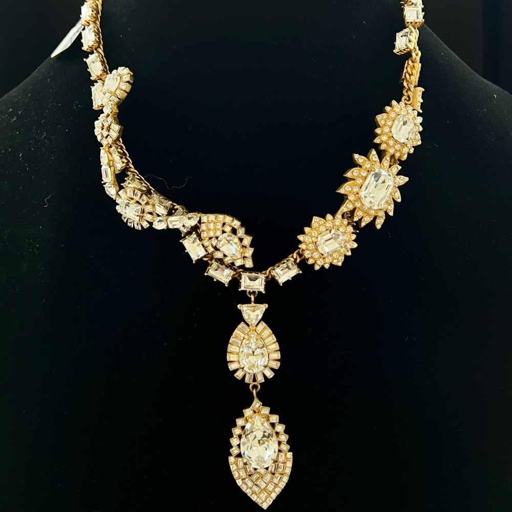 Rodrigo Otazu ROCO Gold Swarovski Crystal Drop Pendant Statement Necklace, NWT